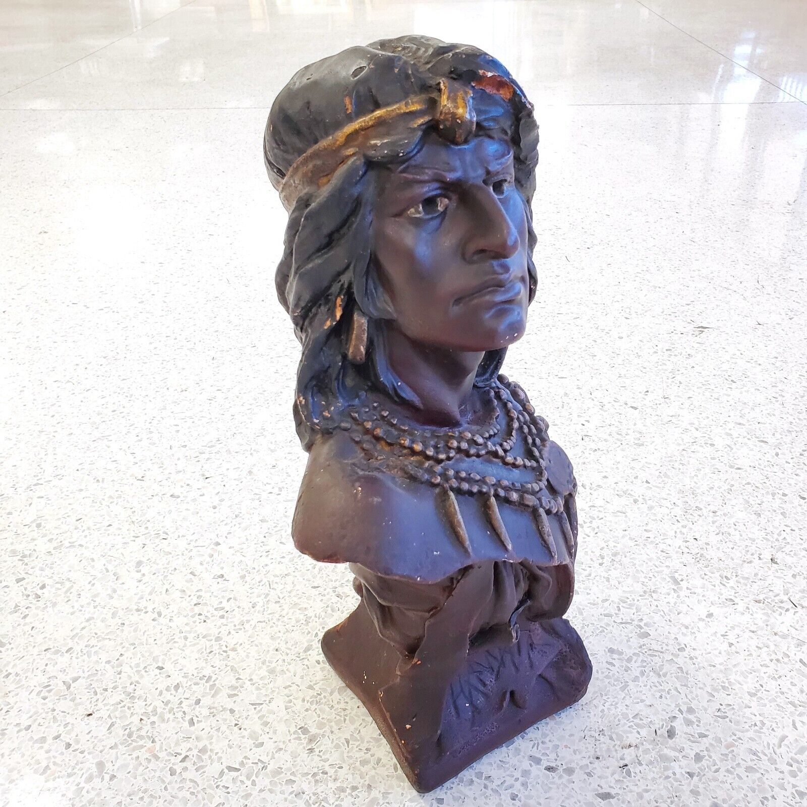 1900s Hiawatha Chalkware Native American Cigar Store Statue