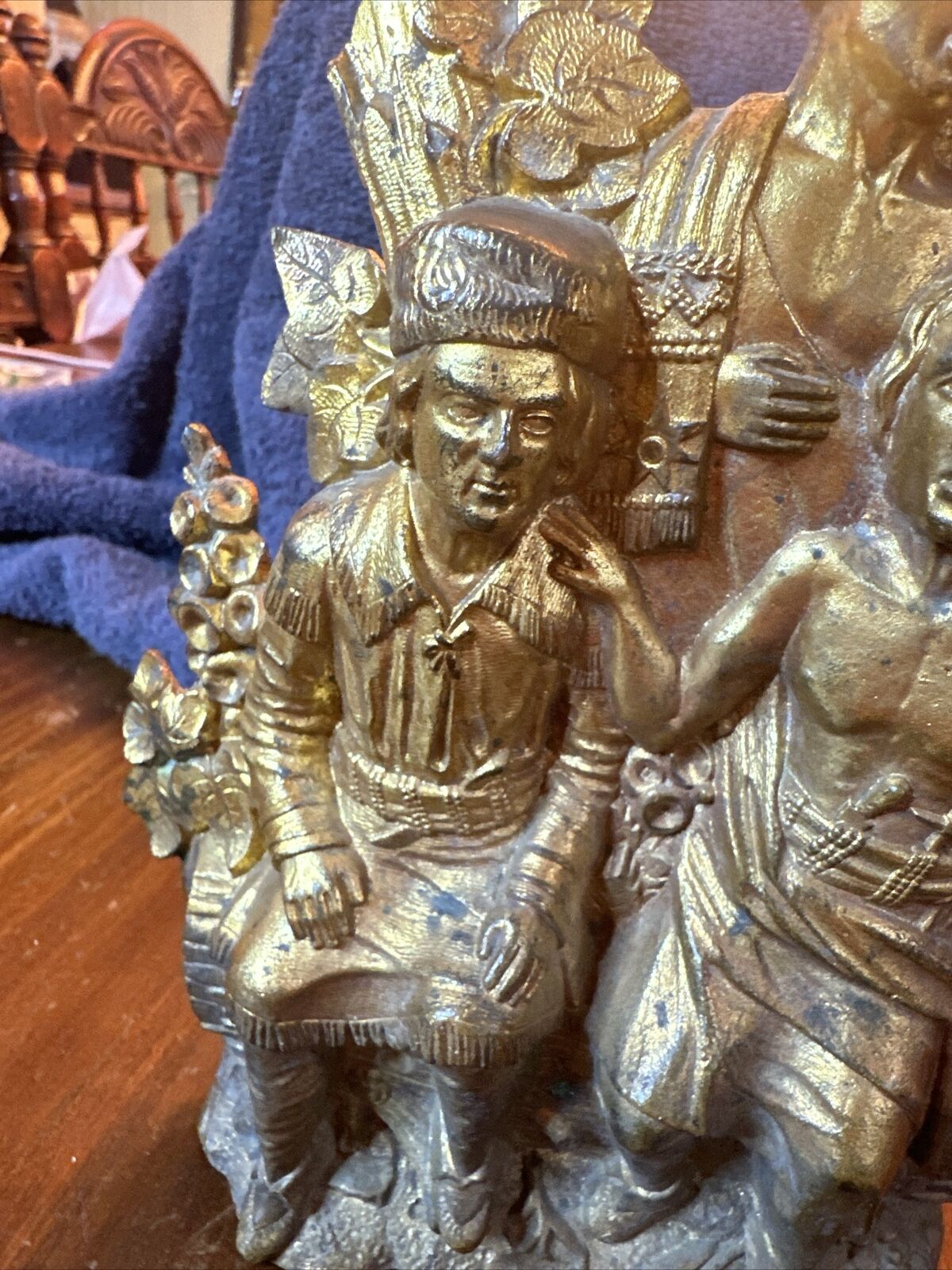 Bronze Brass Daniel Boone with Native Indians Figurine