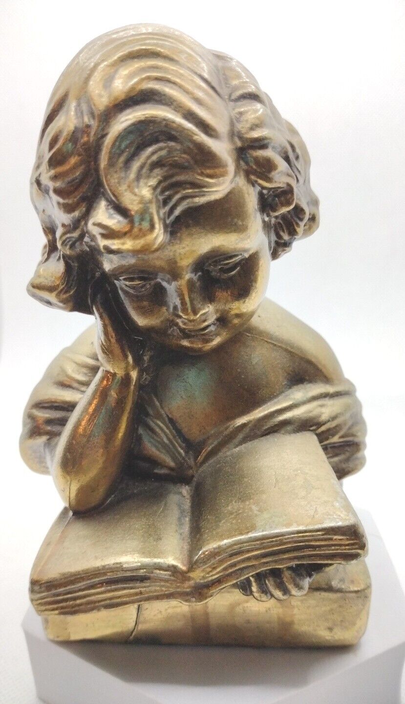 1800's Antique Plaster Vicari Girl Library Book End