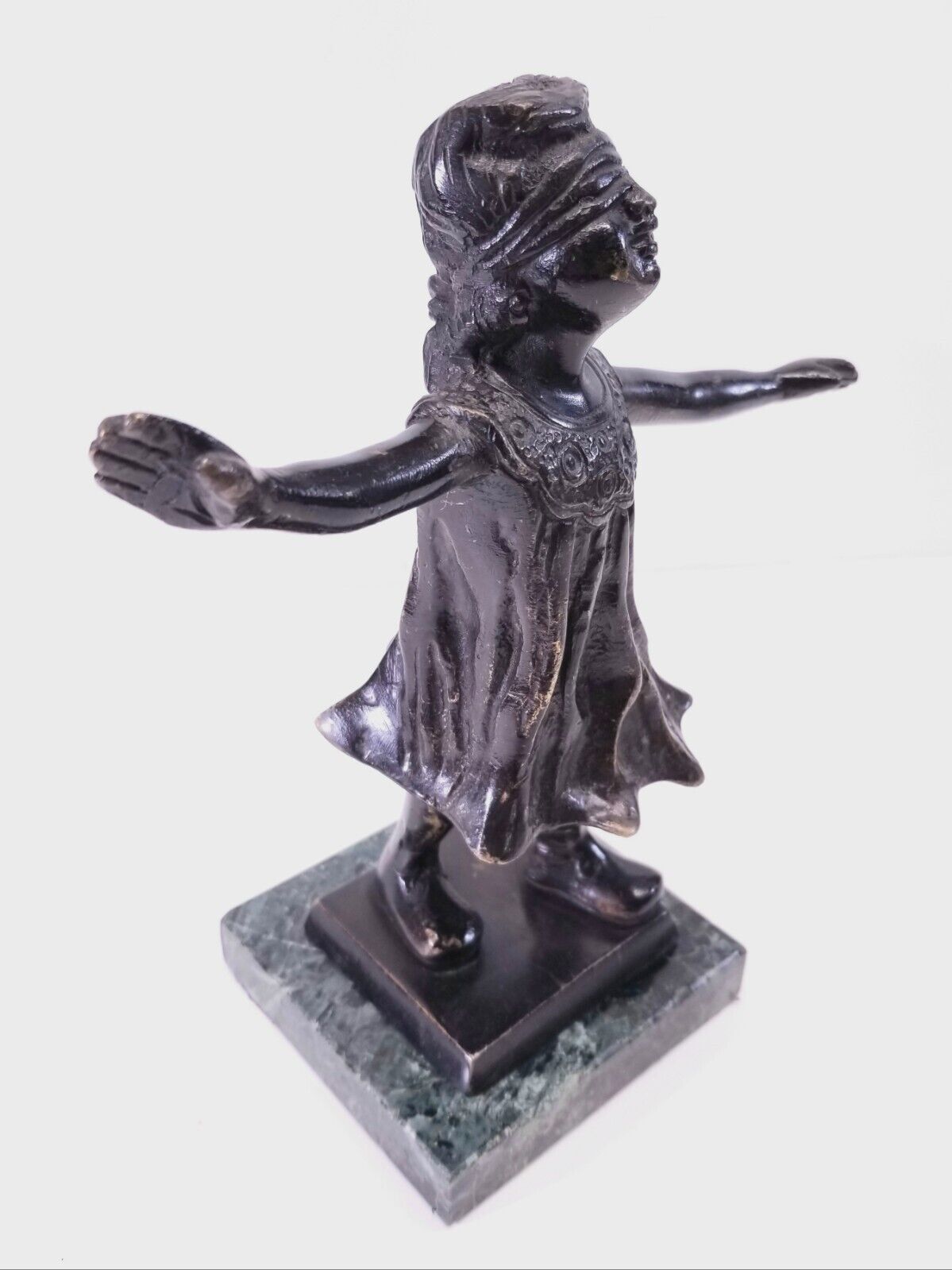 Early 1900s Bronze Blindfold Girl Statue on Marble