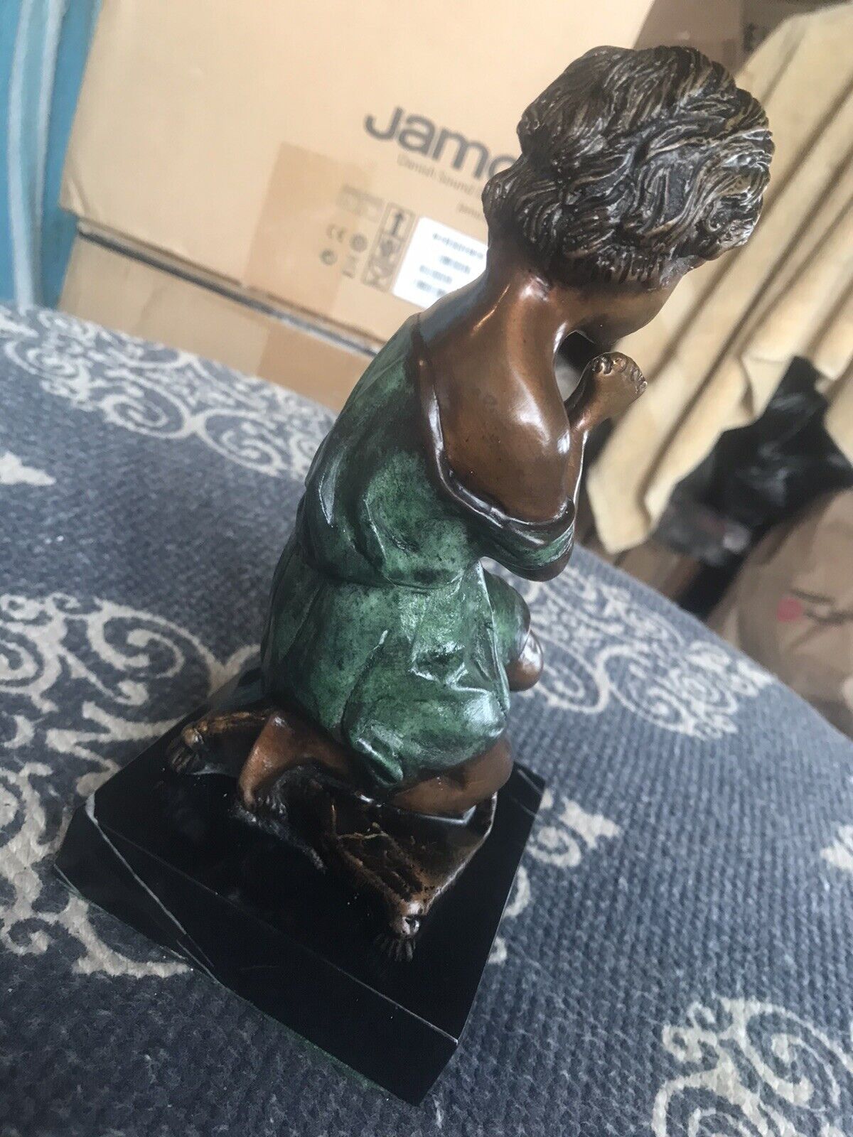Late 19th Century Mareau Bronze Praying Girl Statue