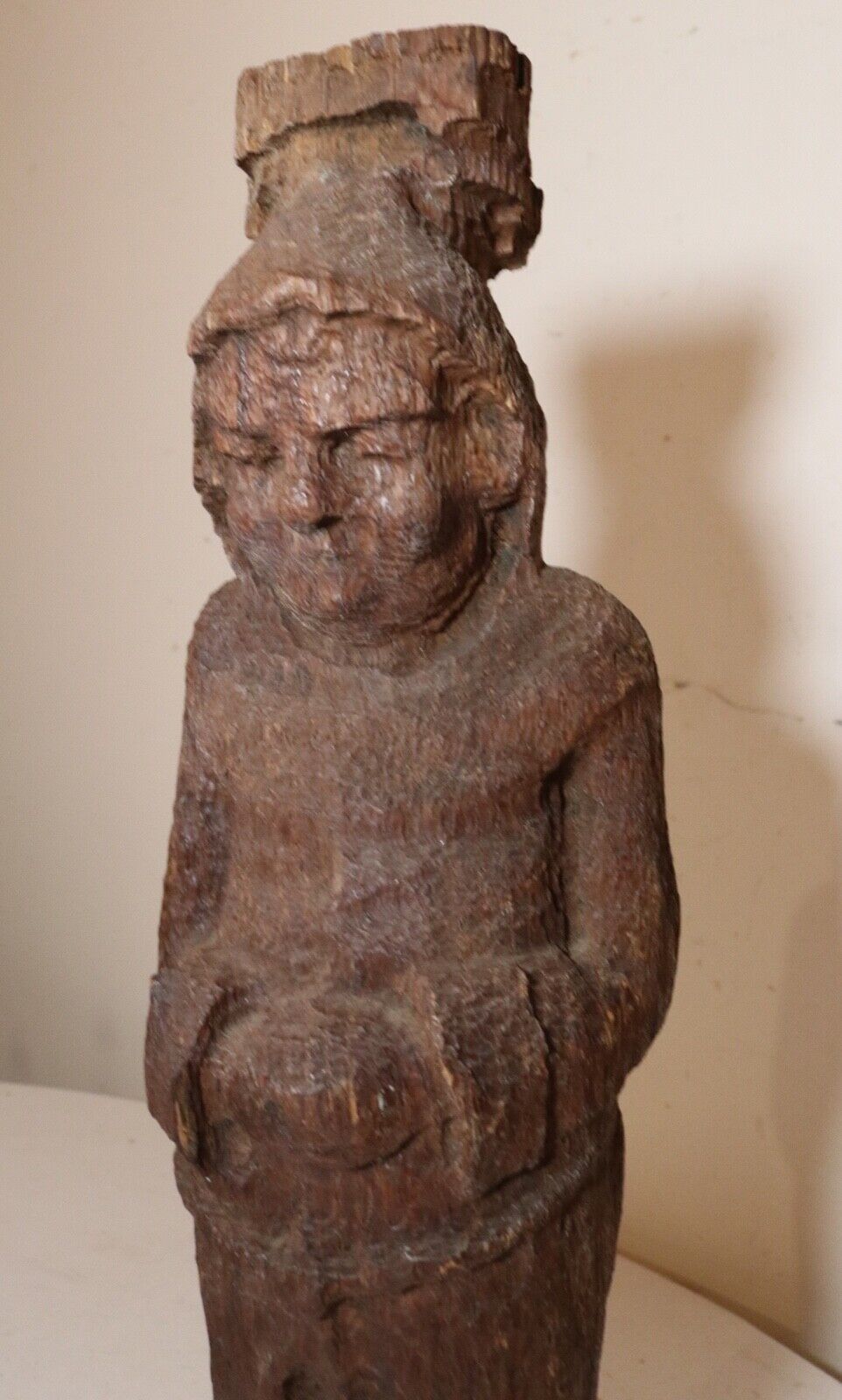 1800s hand-carved wood friar figural statue