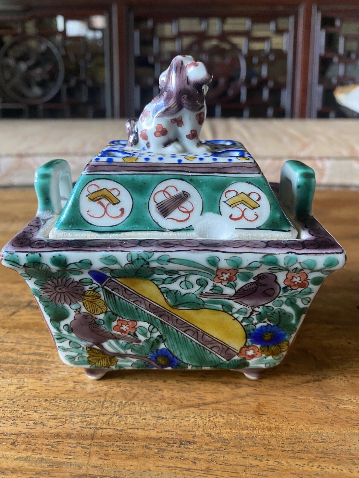 1900s Japan Antique Kutani Koro Incense Burner Sculpture