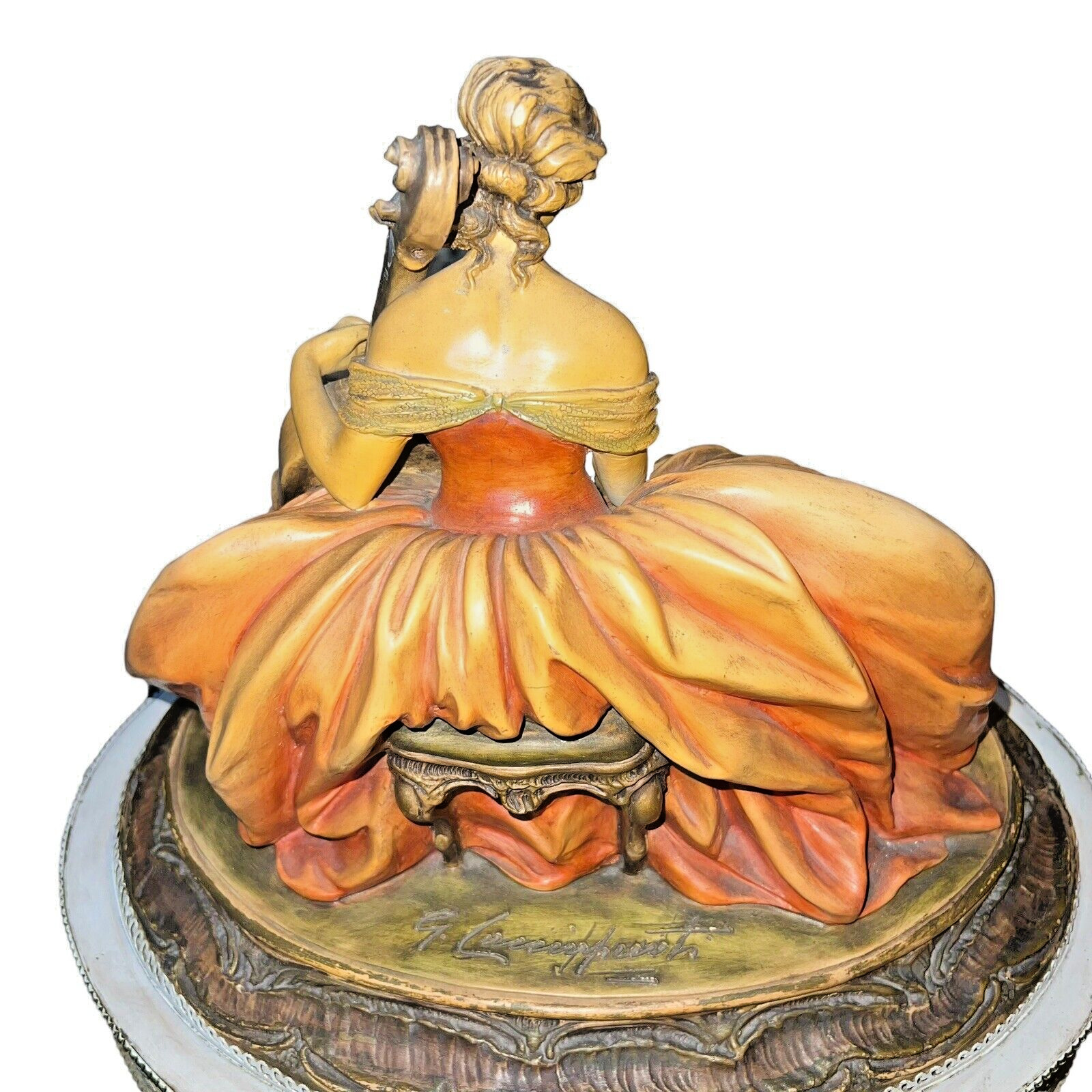 Antique Guido Cacciapuoti Lady Cello Ceramic Lamp Italy