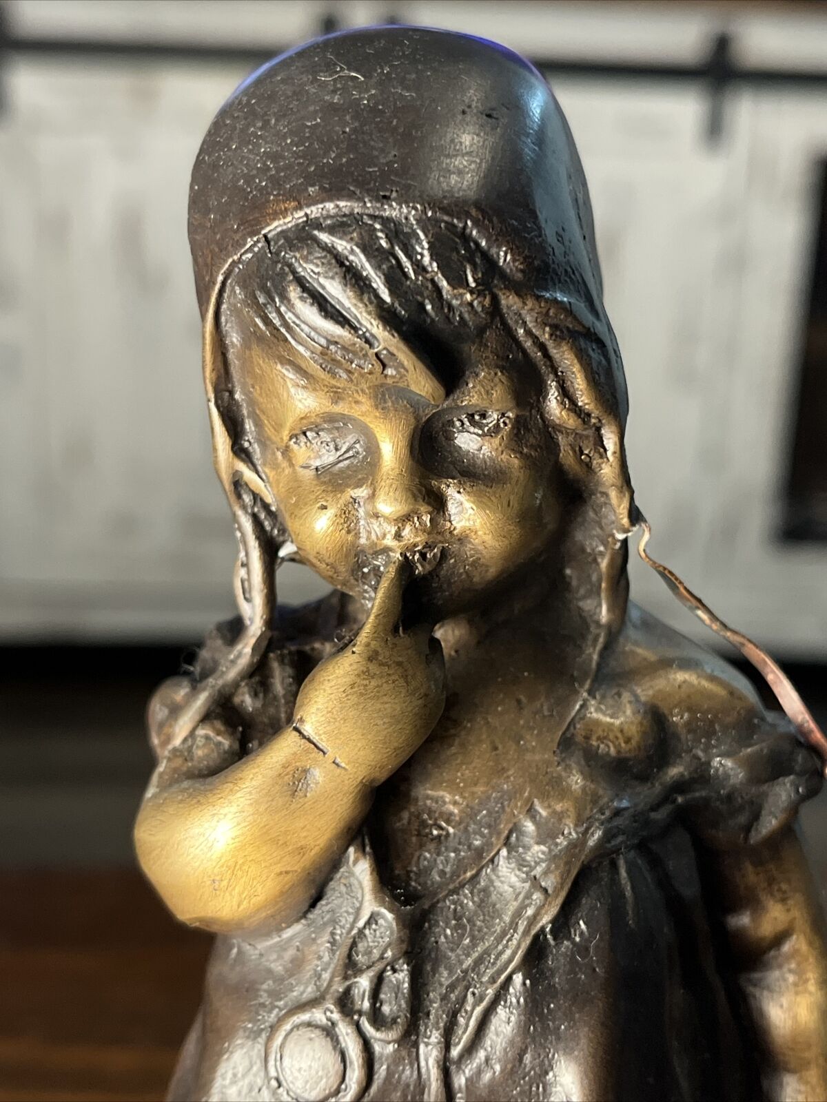 1900s Bronze Girl Standing on Chair by Juan Clara