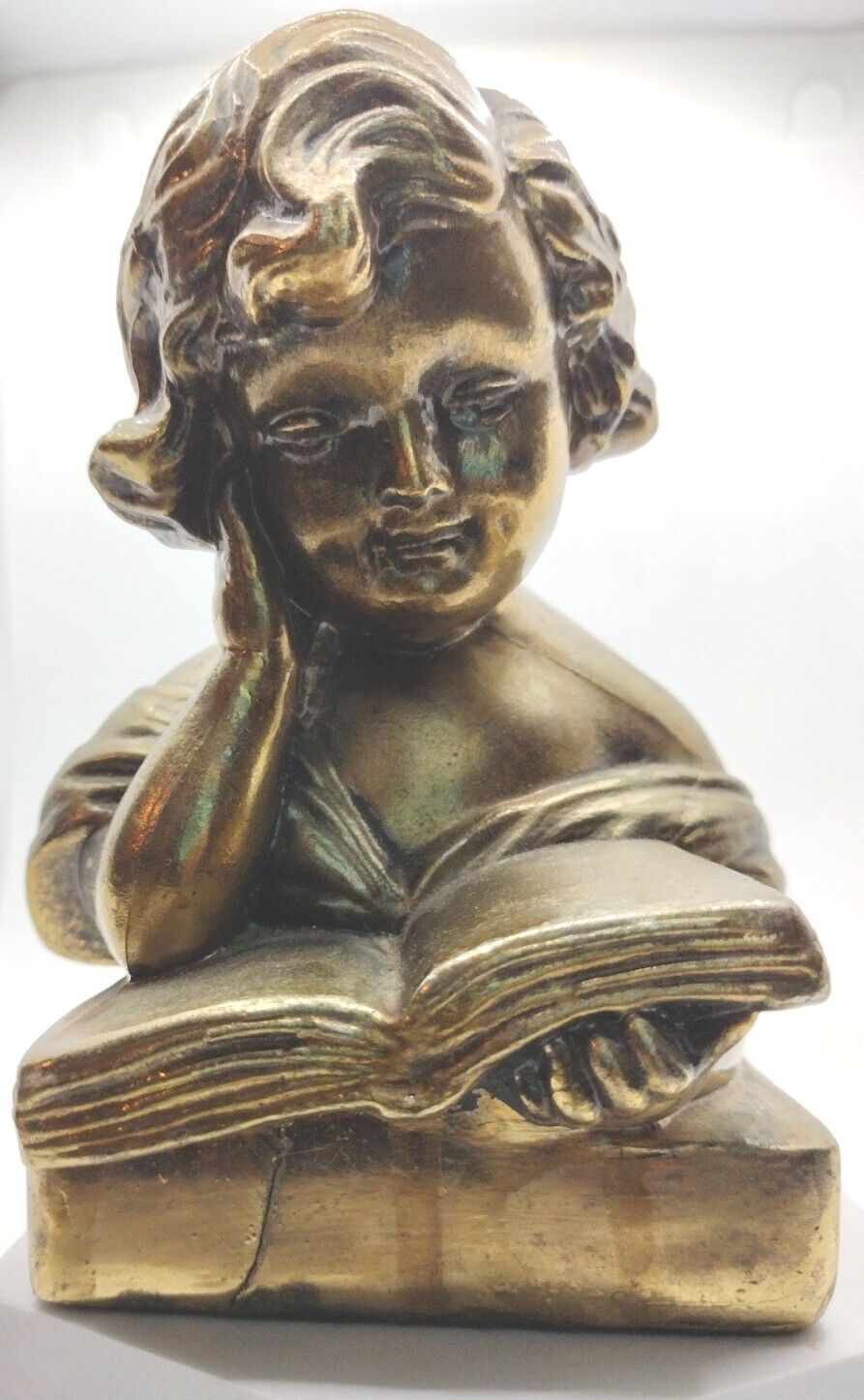 1800's Antique Plaster Vicari Girl Library Book End