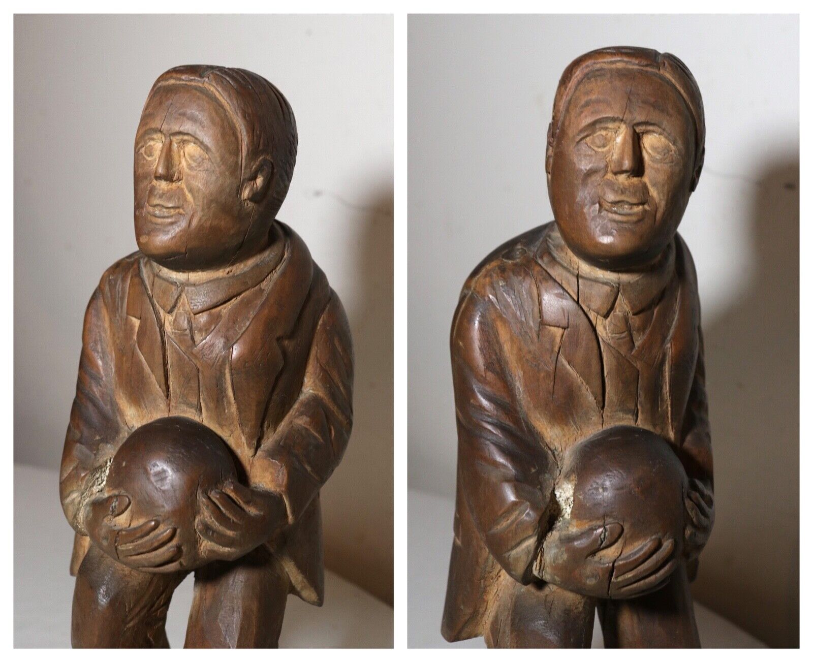 1800's Folk Art Hand Carved Wooden Figure Sculpture