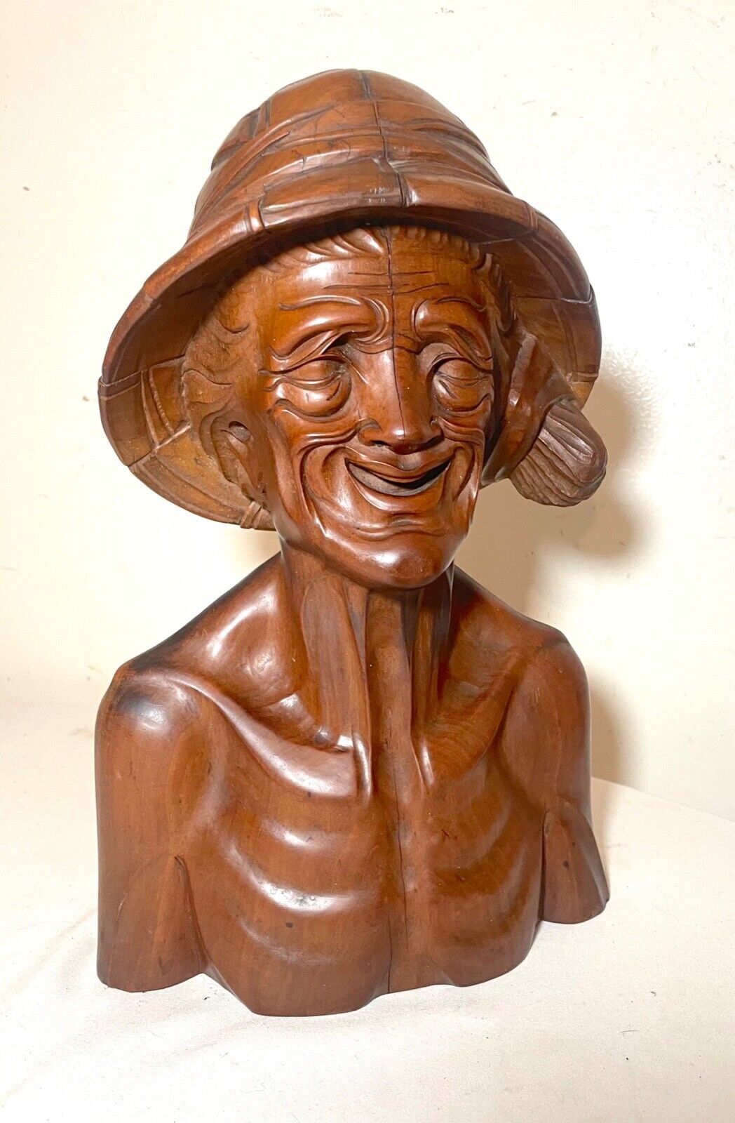 1800's hand carved wooden Japanese elder bust statue