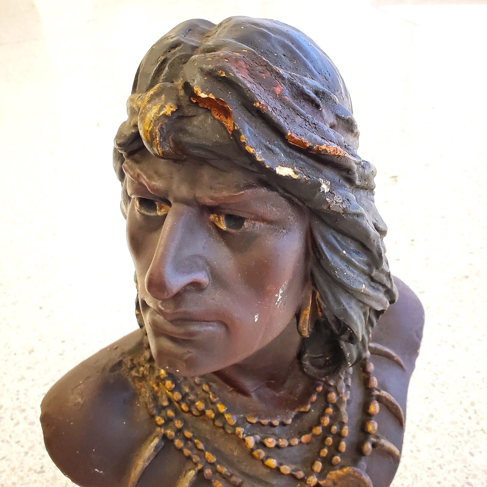 1900s Hiawatha Chalkware Native American Cigar Store Statue