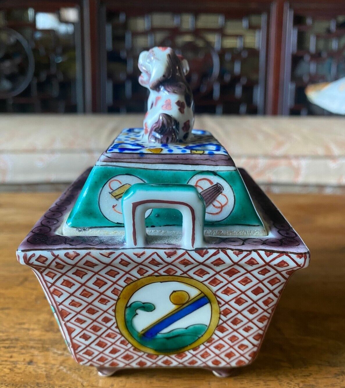 1900s Japan Antique Kutani Koro Incense Burner Sculpture
