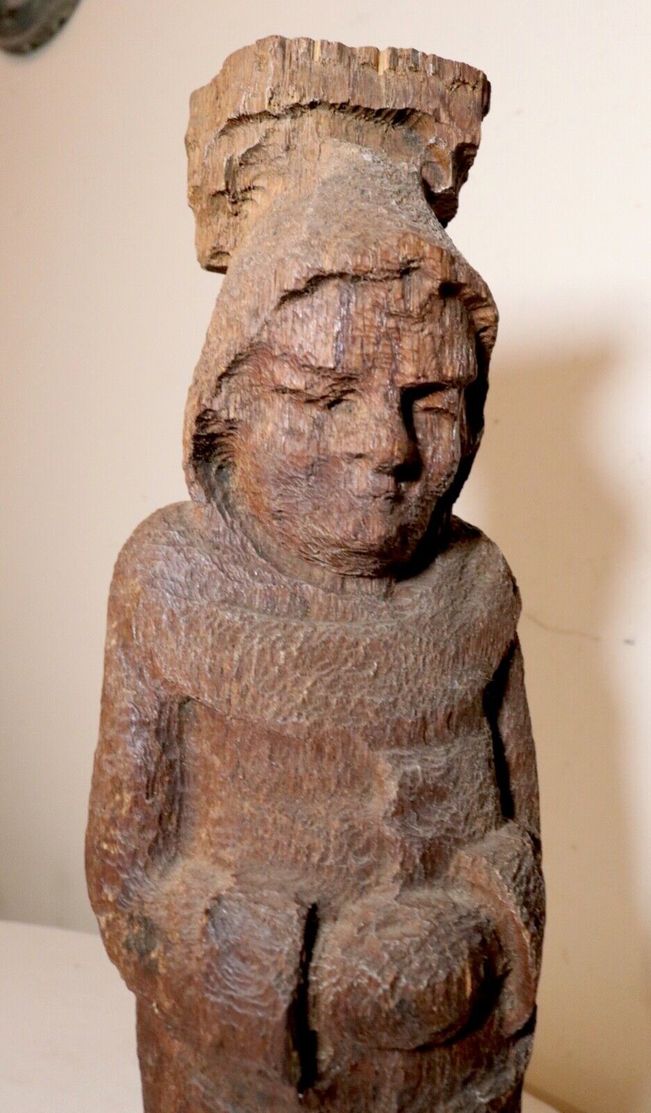 1800s hand-carved wood friar figural statue