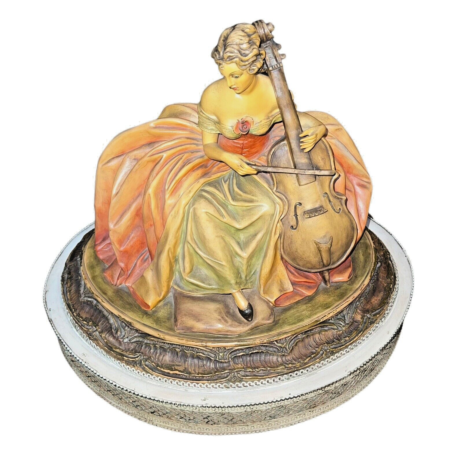 Antique Guido Cacciapuoti Lady Cello Ceramic Lamp Italy