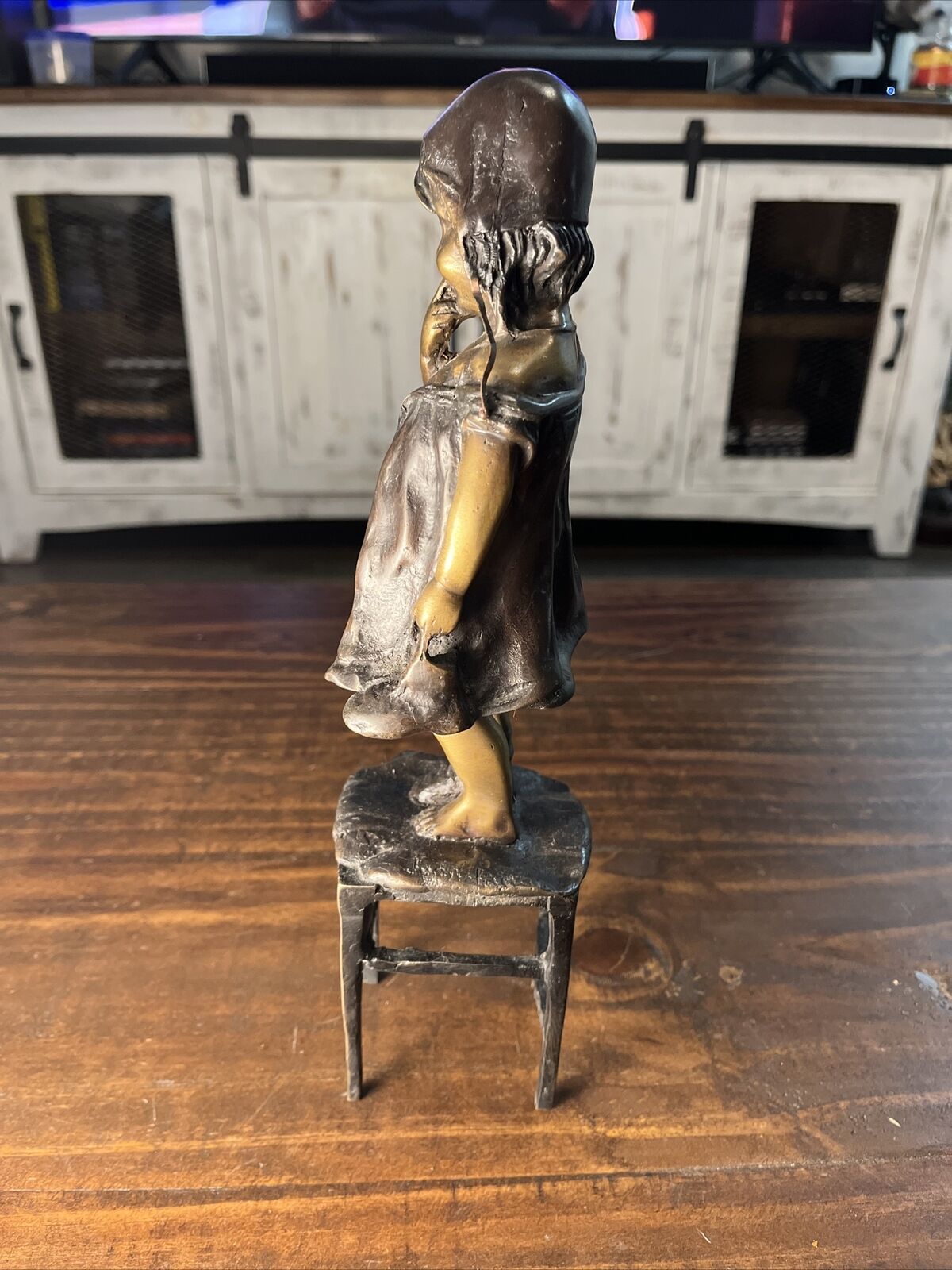 1900s Bronze Girl Standing on Chair by Juan Clara