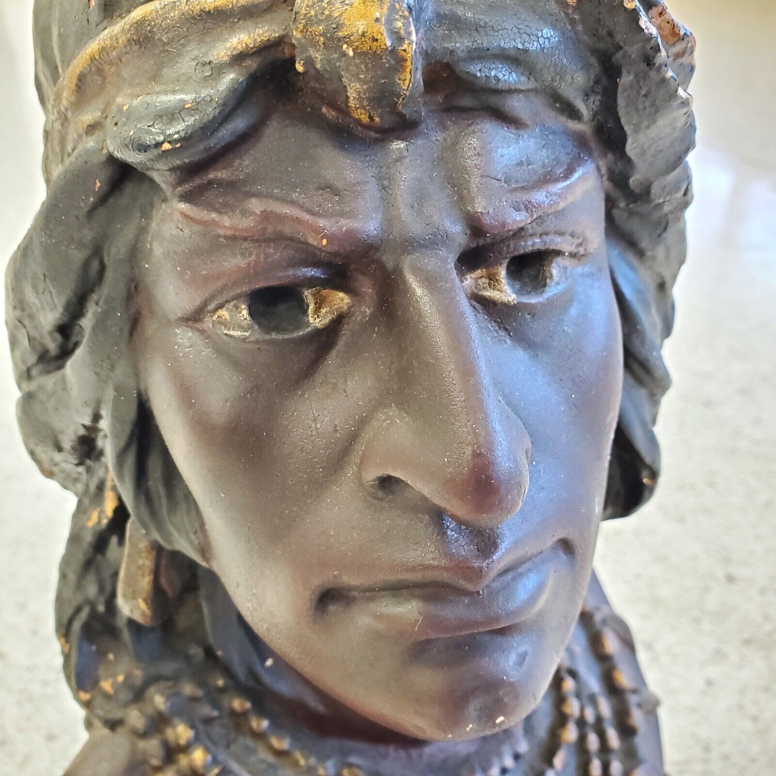 1900s Hiawatha Chalkware Native American Cigar Store Statue