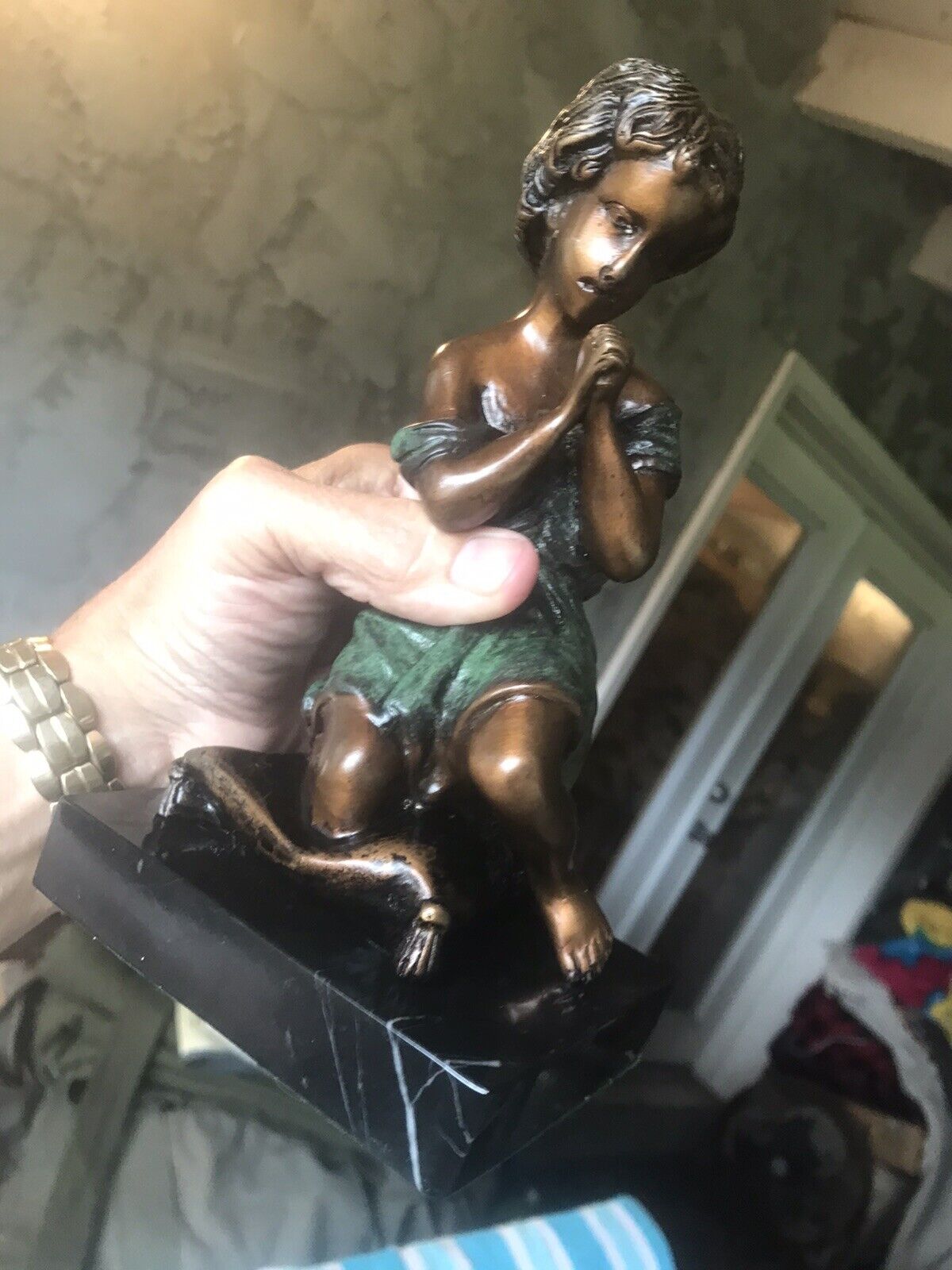 Late 19th Century Mareau Bronze Praying Girl Statue