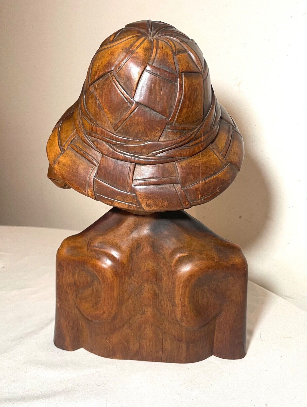 1800's hand carved wooden Japanese elder bust statue