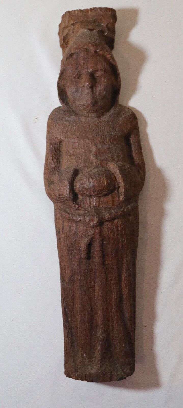 1800s hand-carved wood friar figural statue