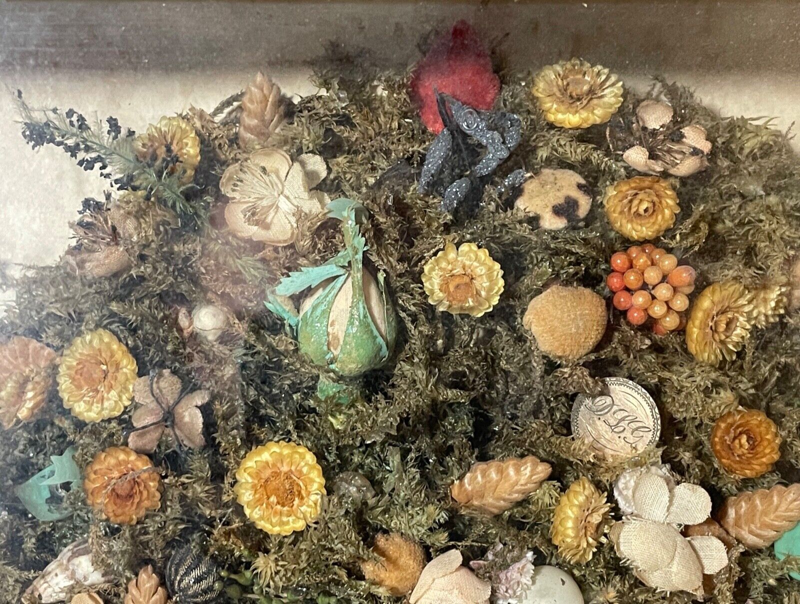 Rare Victorian folk art memorial shell bouquet sculpture