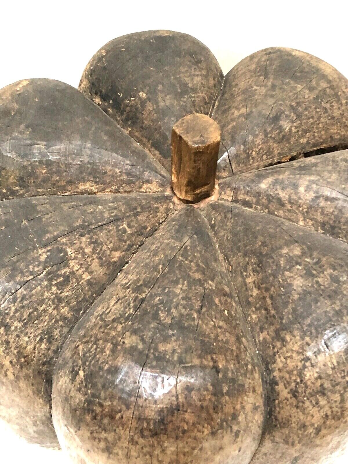 Large Folk Art Primitive Carved Wood Pumpkin Sculpture