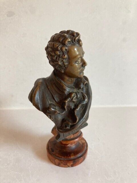 Byron Bronze Bust on Marble Base 4 3/4