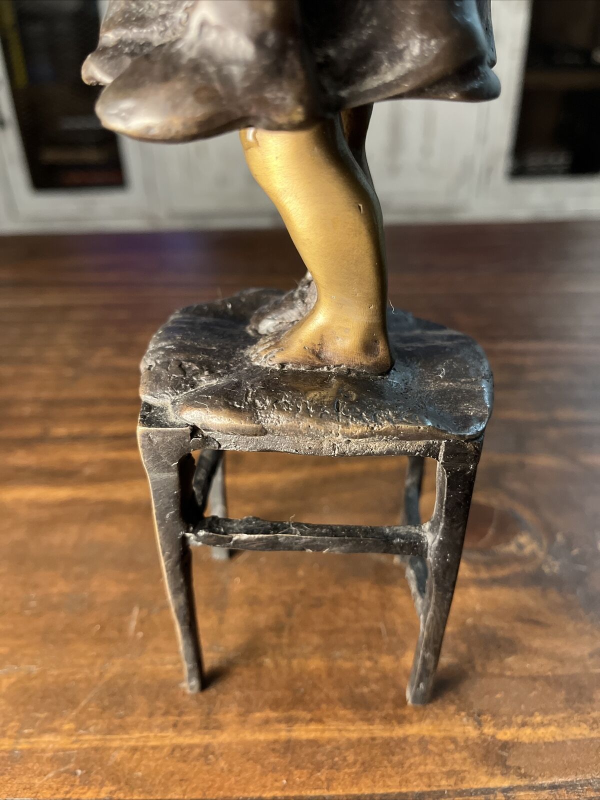 1900s Bronze Girl Standing on Chair by Juan Clara