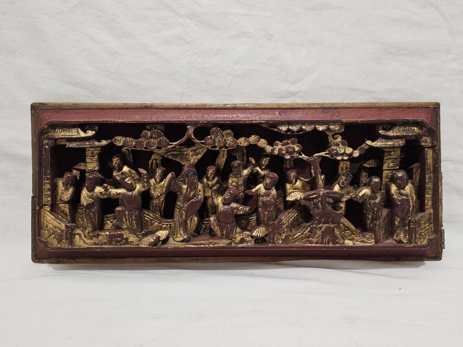Wood Carved High Relief Golden Characters Wall Panel