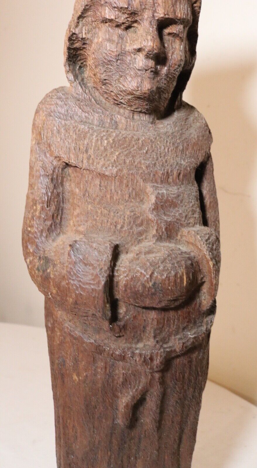1800s hand-carved wood friar figural statue