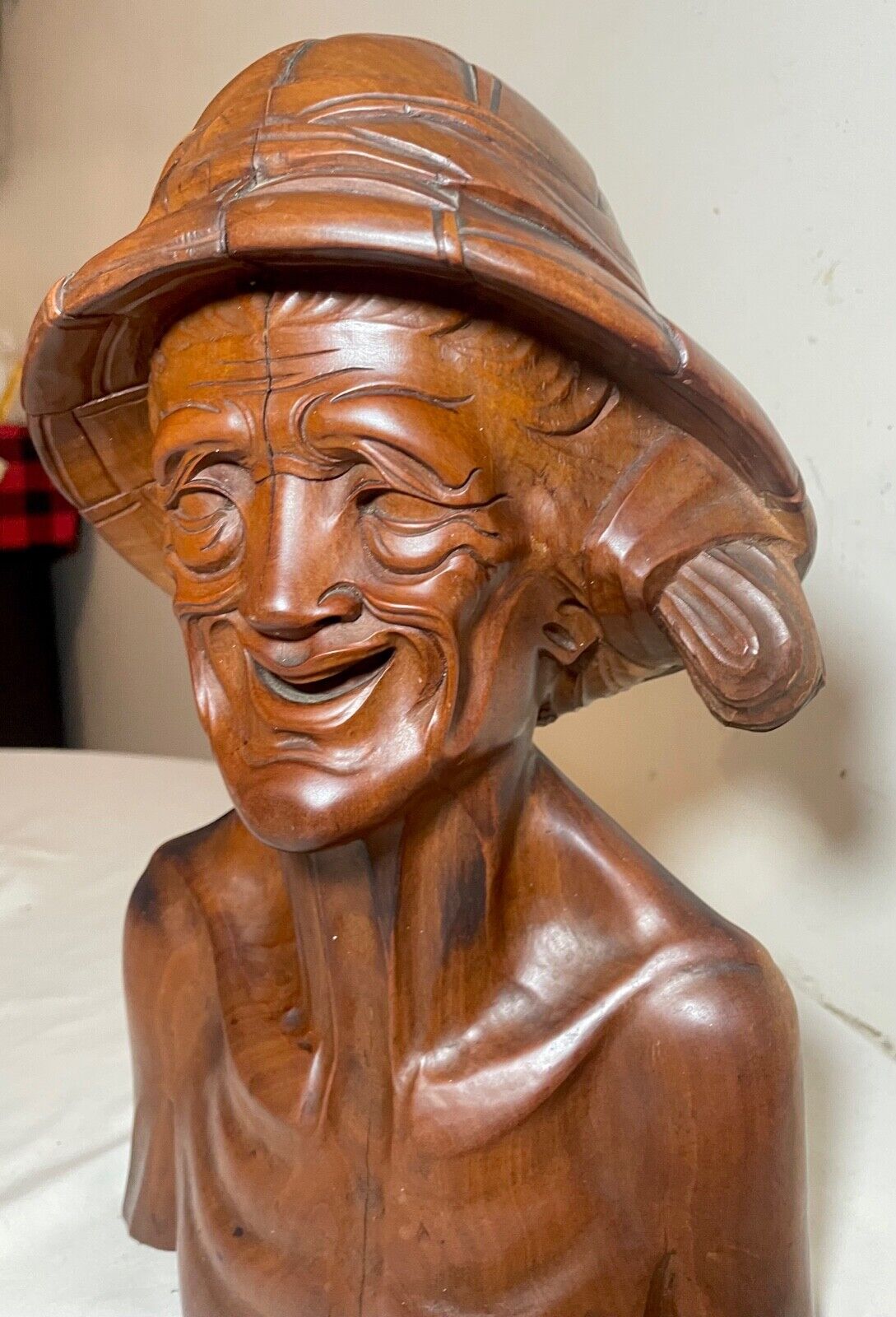 1800's hand carved wooden Japanese elder bust statue