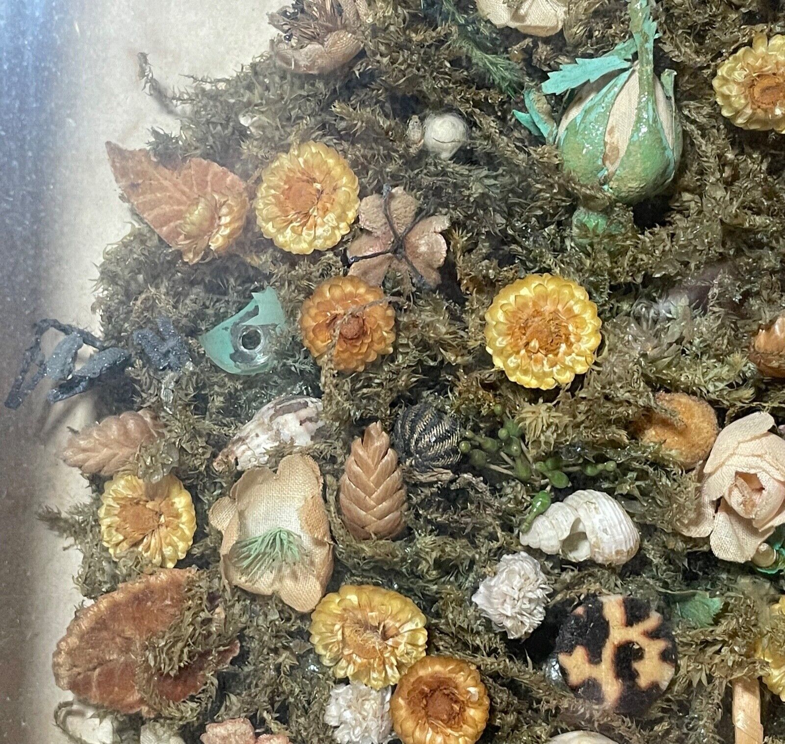 Rare Victorian folk art memorial shell bouquet sculpture