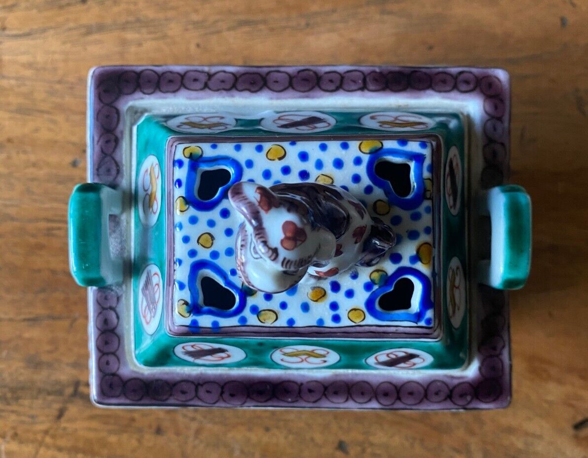 1900s Japan Antique Kutani Koro Incense Burner Sculpture