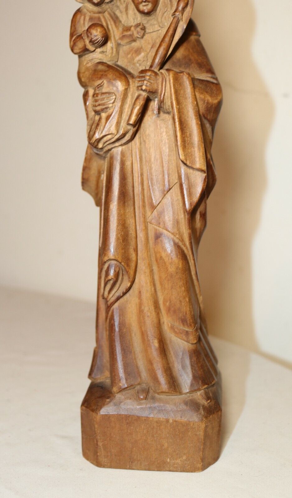 1800's hand carved wood religious Madonna Jesus sculpture