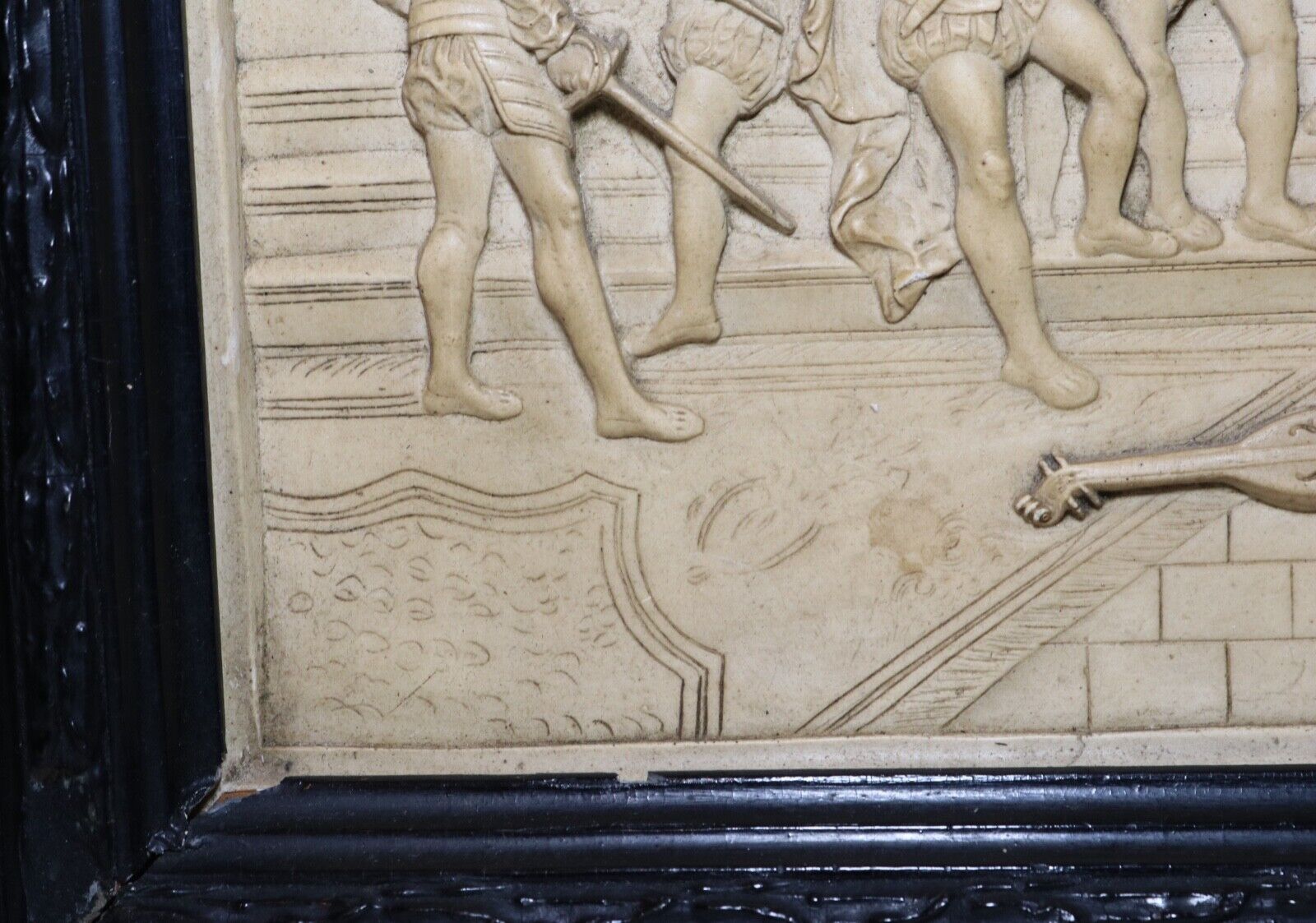 1800's hand carved figural relief wall plaque sculpture