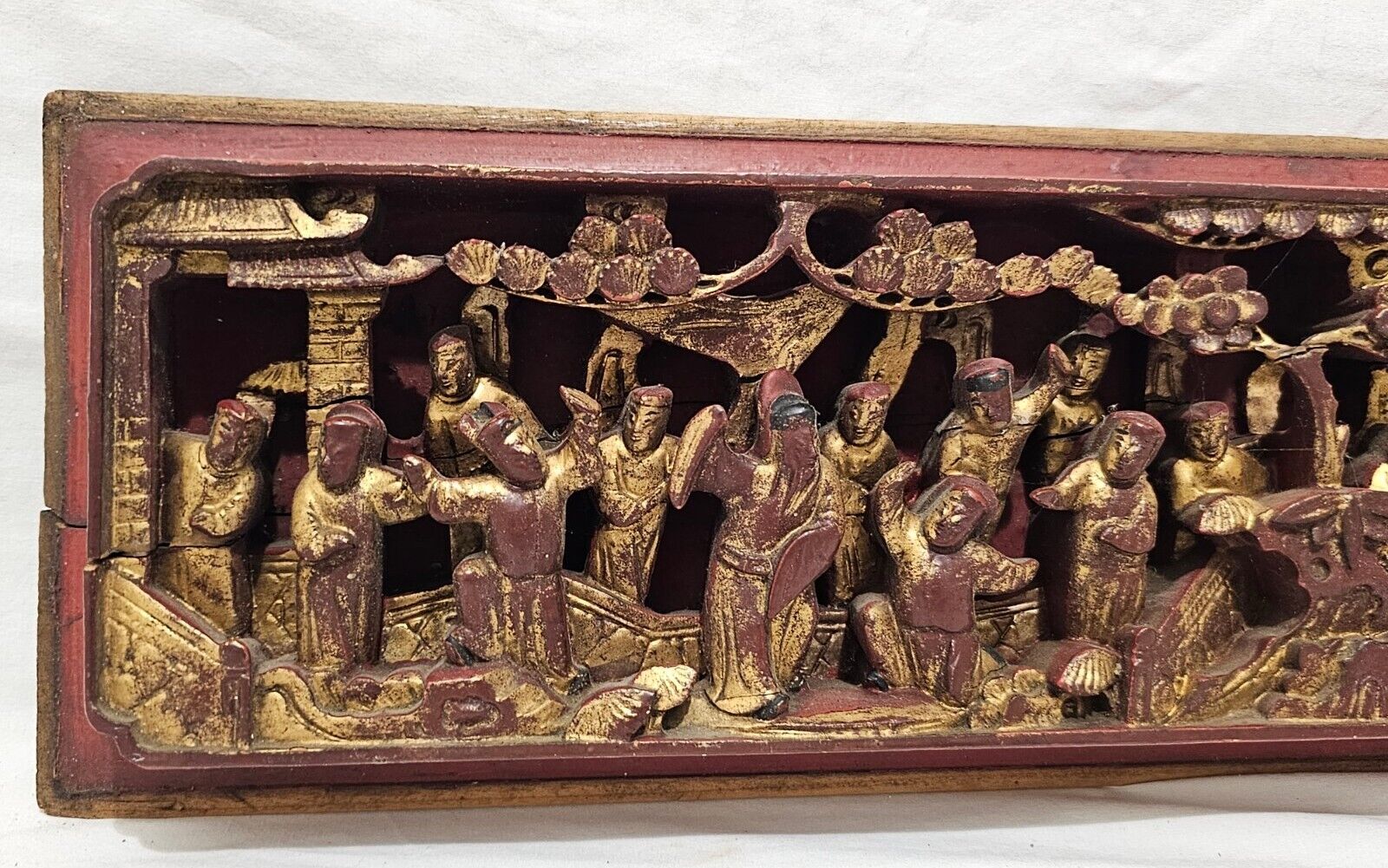 Wood Carved High Relief Golden Characters Wall Panel