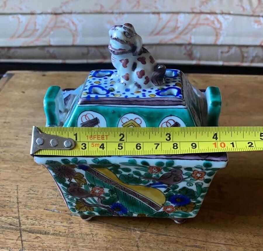 1900s Japan Antique Kutani Koro Incense Burner Sculpture