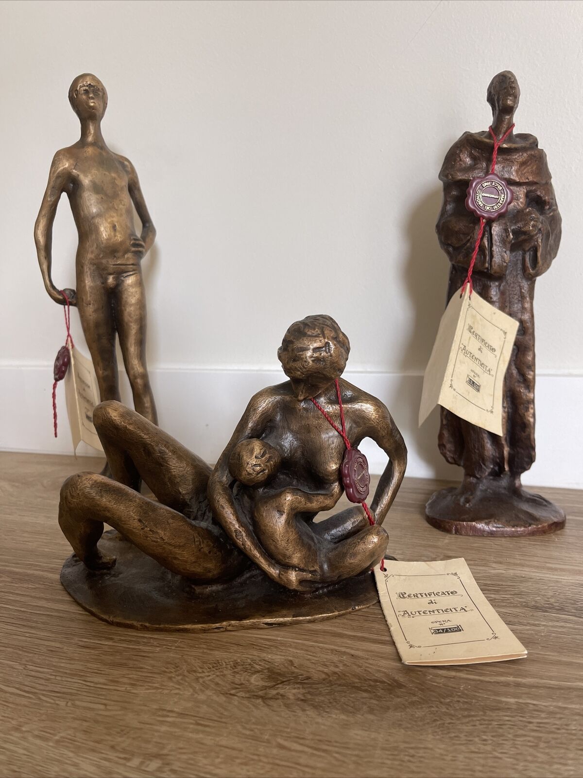Italian Fonderia Fracaro Solid Bronze Sculpture Set, COA Included