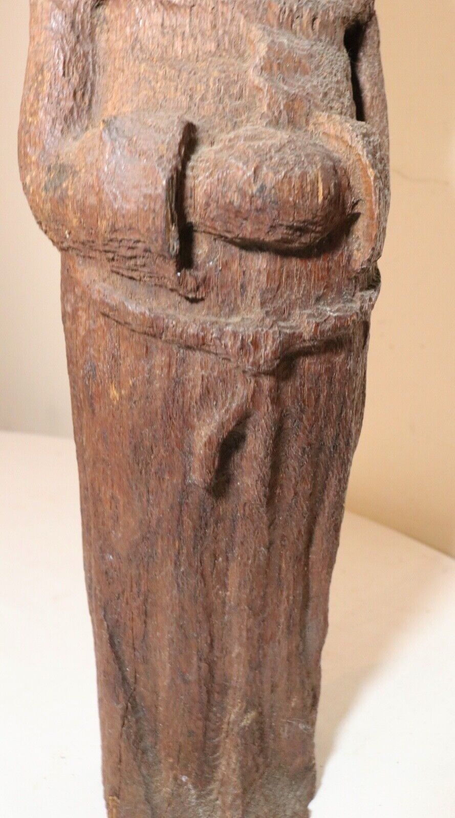 1800s hand-carved wood friar figural statue