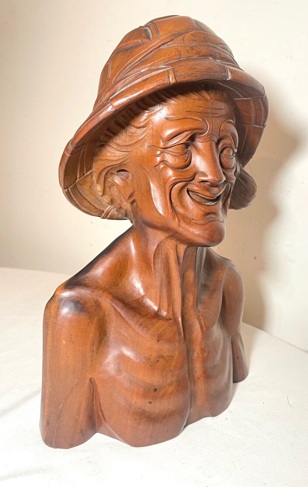 1800's hand carved wooden Japanese elder bust statue