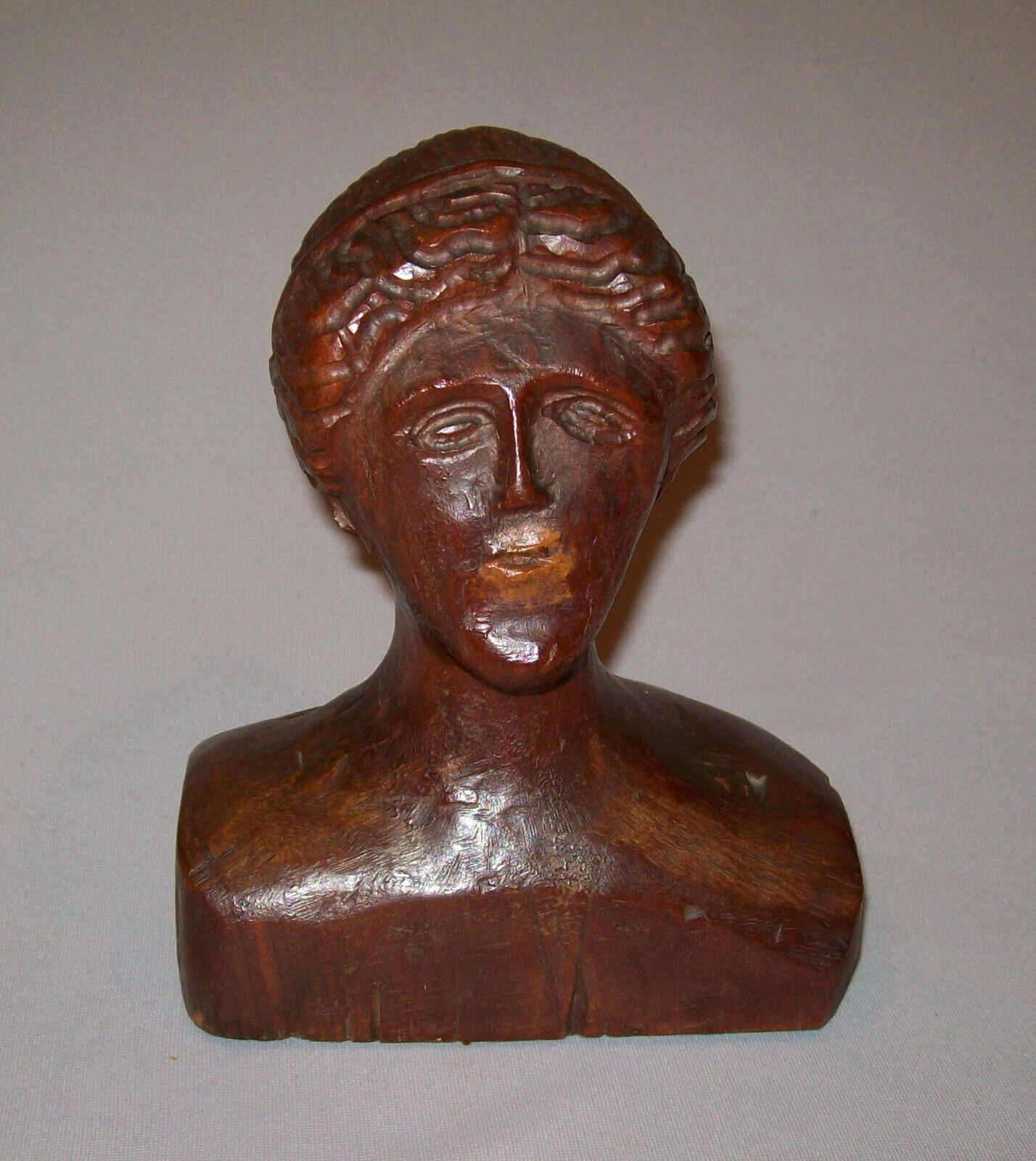 19th Century Hand Carved Wooden Woman Bust Figure