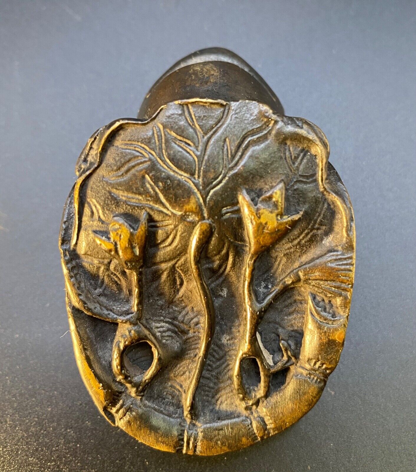 Antique Bronze Frog Lotus Paperweight - Stunning Artwork