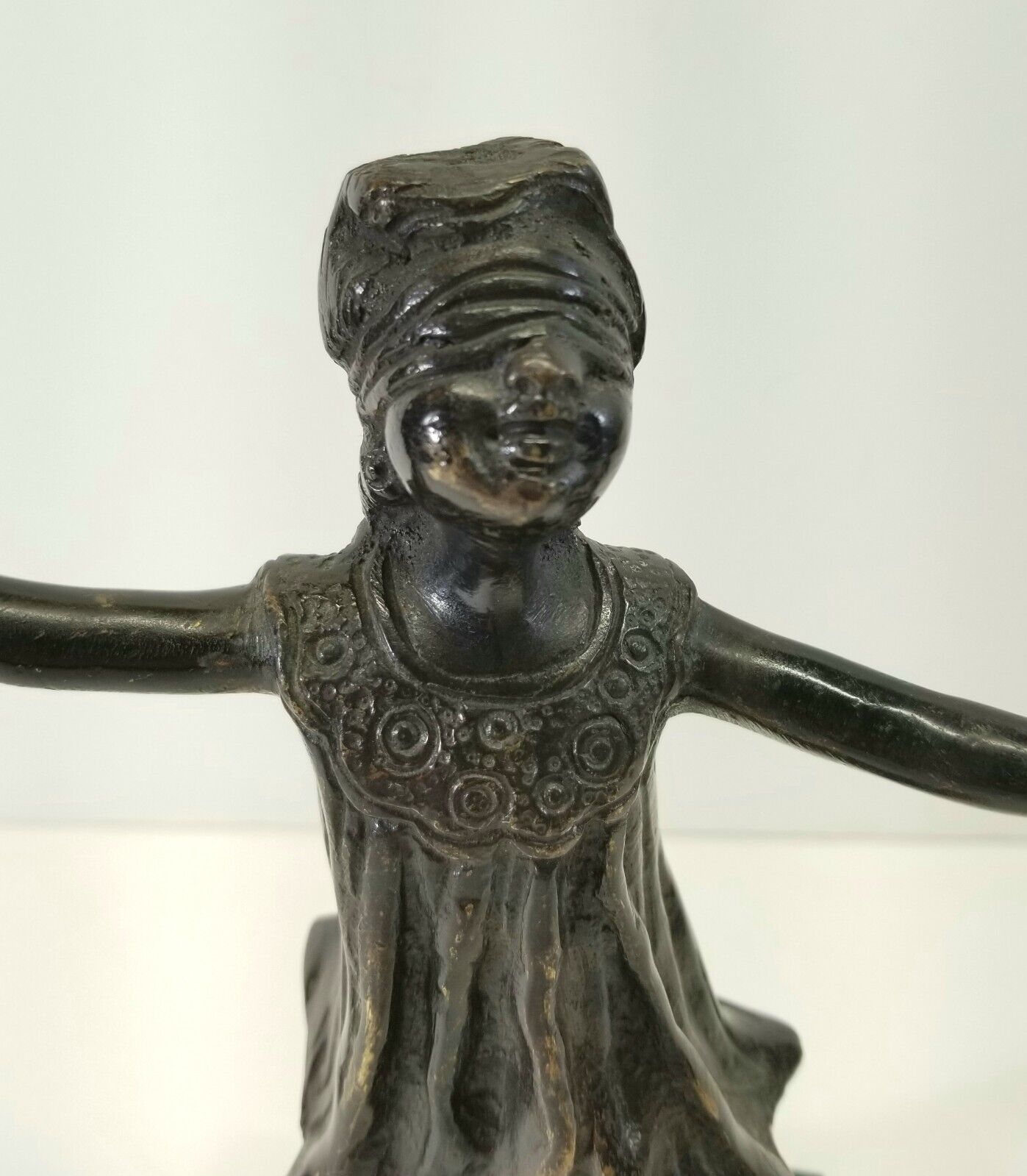 Early 1900s Bronze Blindfold Girl Statue on Marble