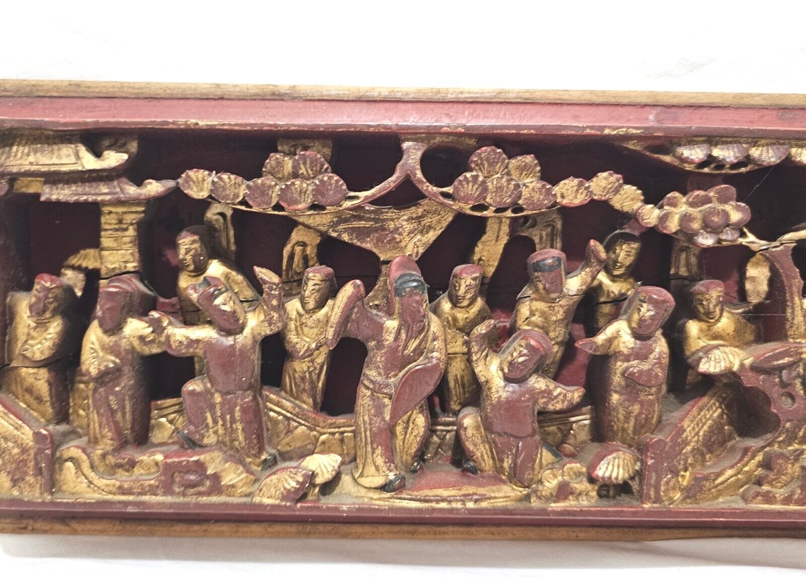 Wood Carved High Relief Golden Characters Wall Panel