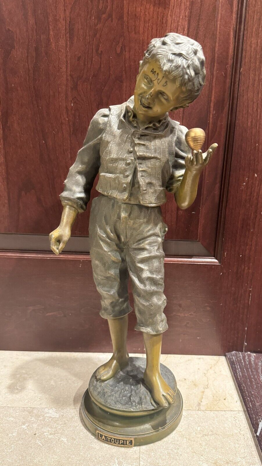 1800s Spelter Metal "La Toupie" Statue Figure