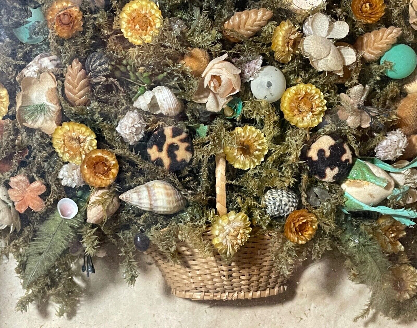 Rare Victorian folk art memorial shell bouquet sculpture