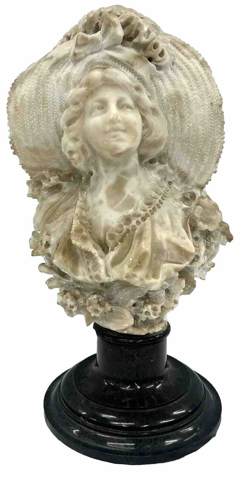 1800s Alabaster Carved Art Nouveau Woman Sculpture