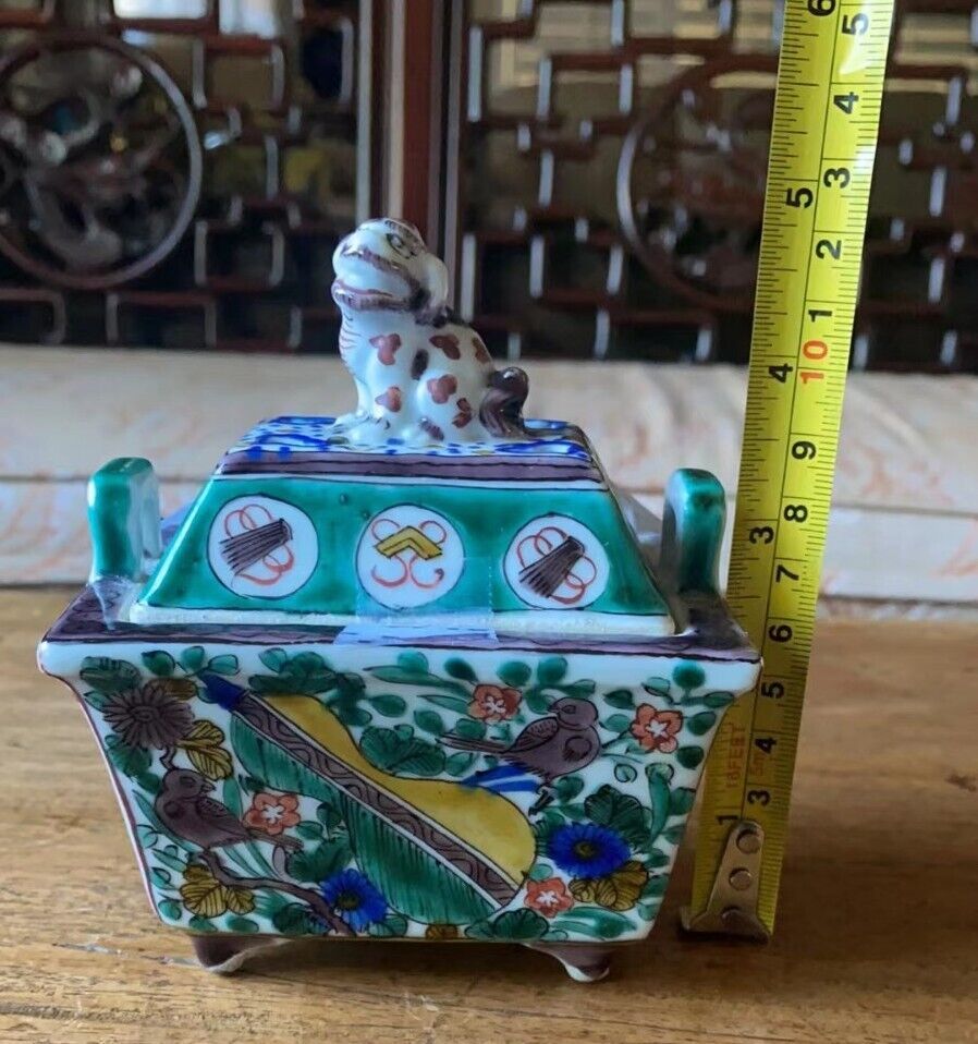 1900s Japan Antique Kutani Koro Incense Burner Sculpture