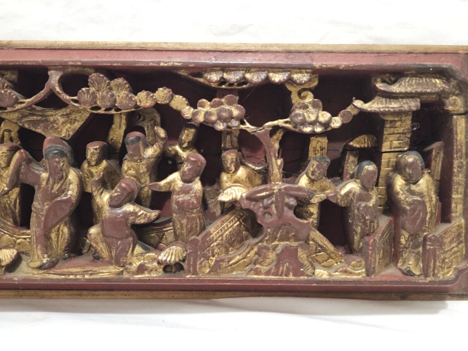 Wood Carved High Relief Golden Characters Wall Panel