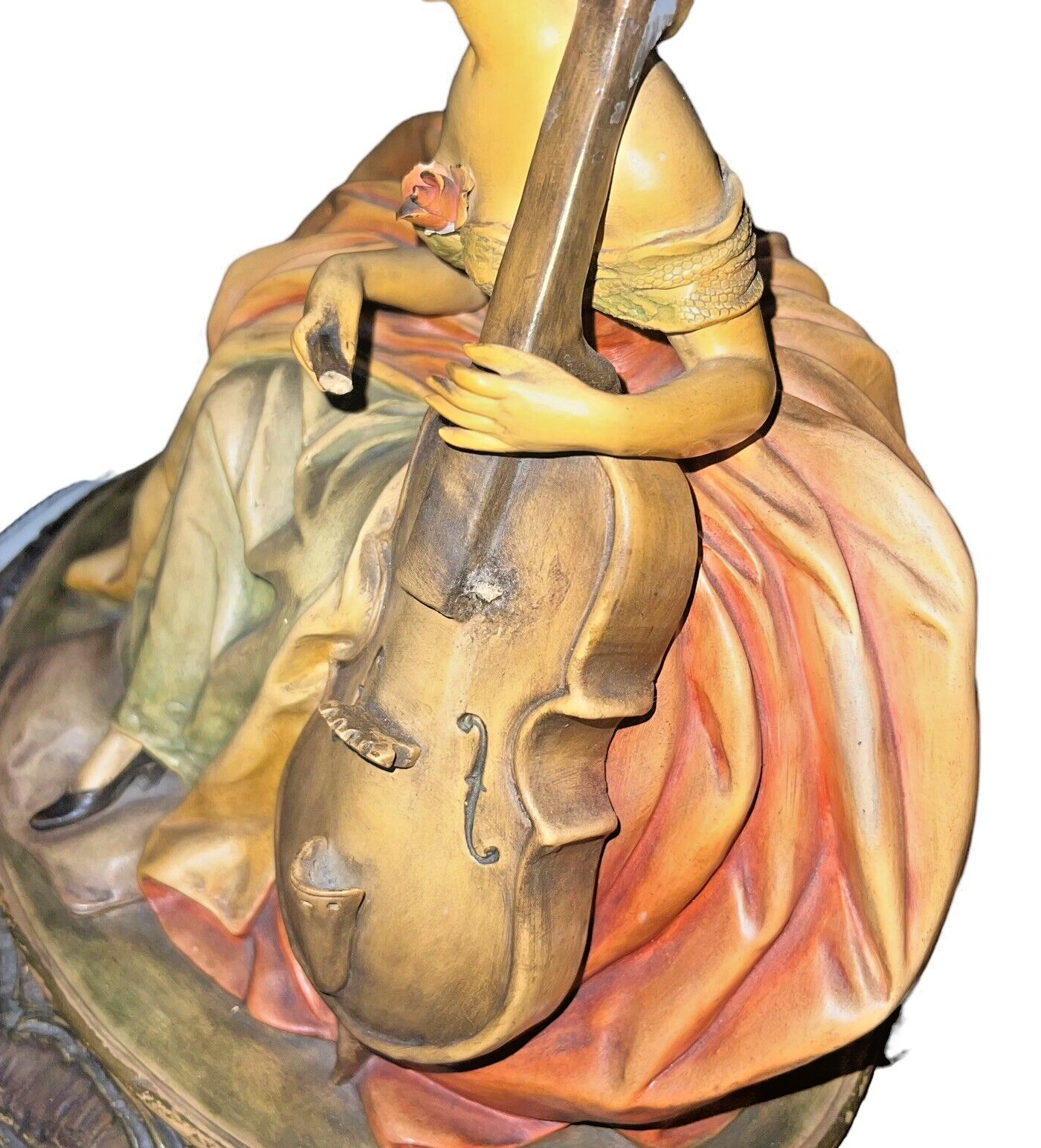 Antique Guido Cacciapuoti Lady Cello Ceramic Lamp Italy