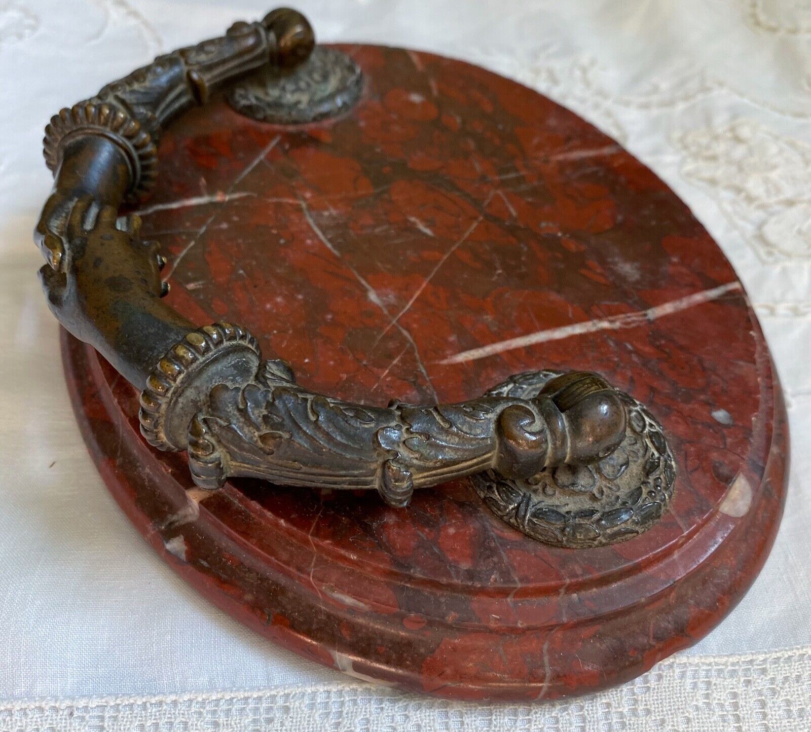 Bronze Hands Sculpture on Red Marble Base