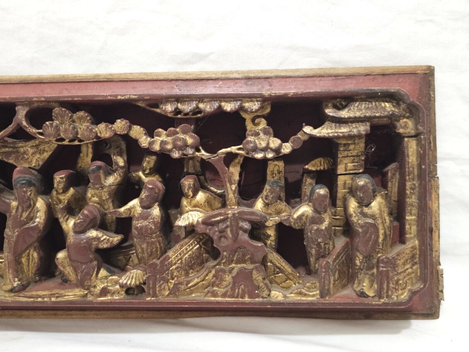 Wood Carved High Relief Golden Characters Wall Panel