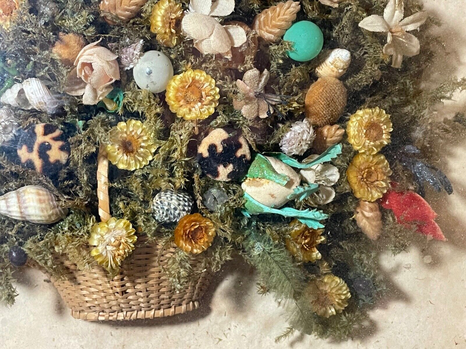 Rare Victorian folk art memorial shell bouquet sculpture